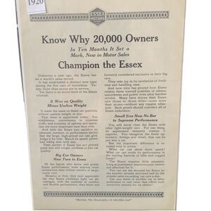 Vintage 1920 Essex Motors Champion the Essex Ad Advertisement